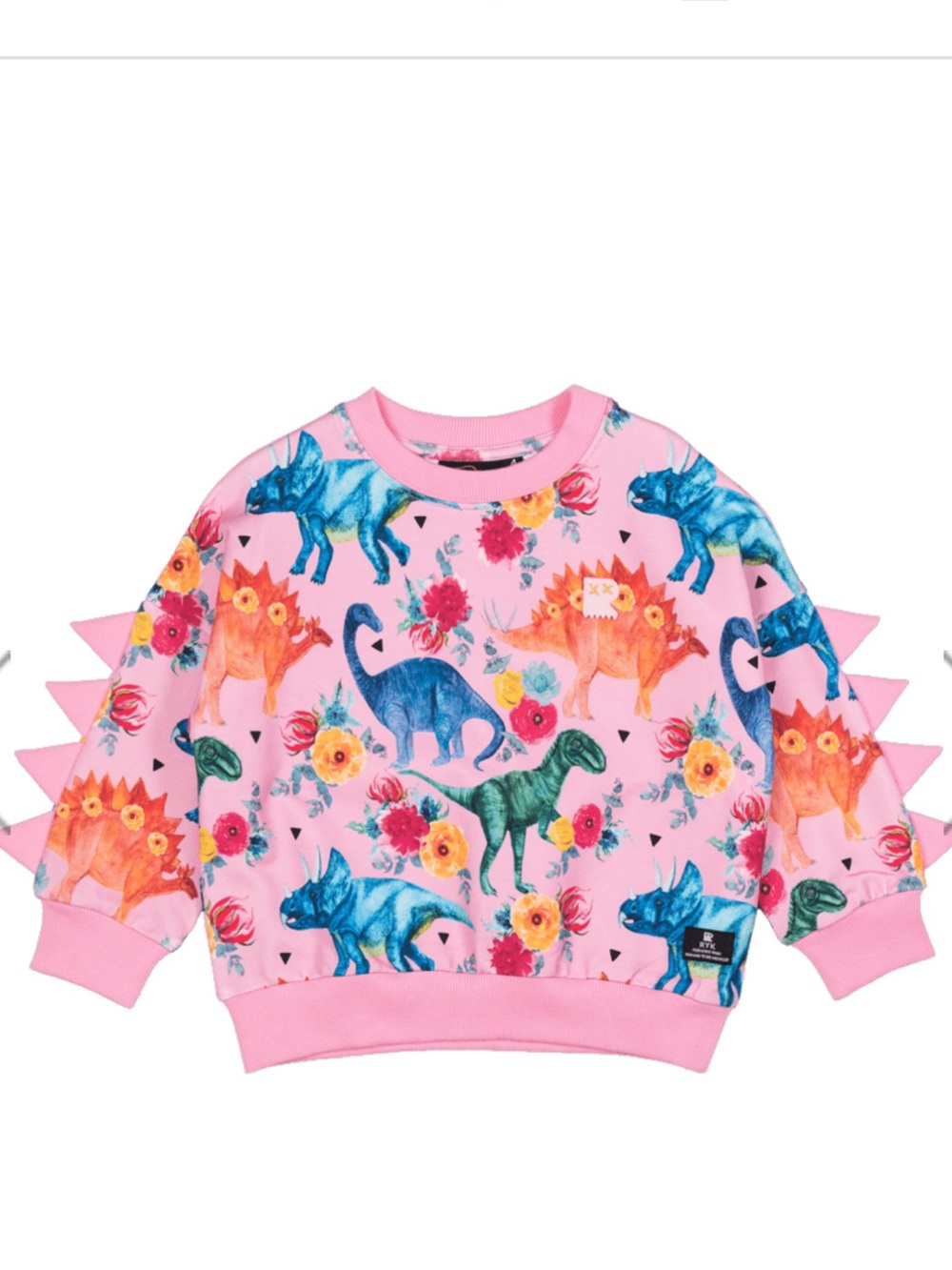 Rock Your Baby Pink Dinosaur Print Sweatshirt with Spikes